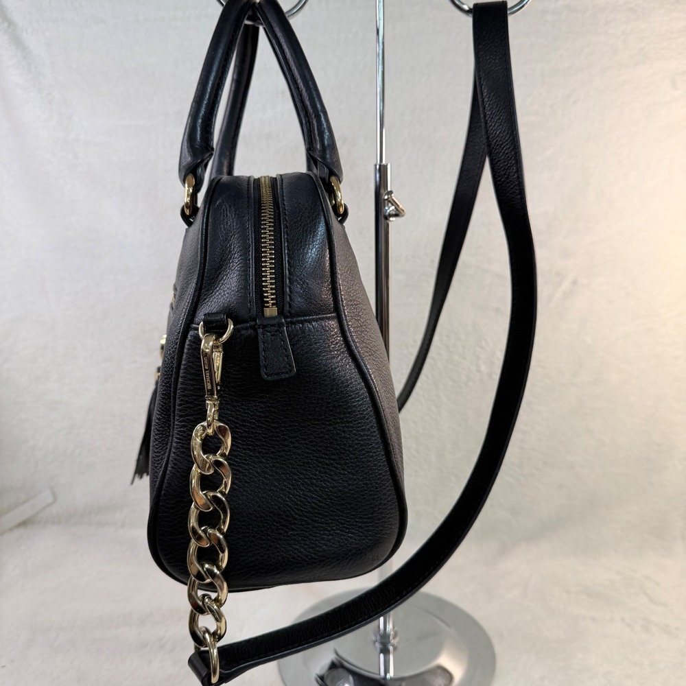Michael Kors Vintage Bedford Black Pebbled Leather Satchel Crossbody Bag Gold - Picture 2 of 7